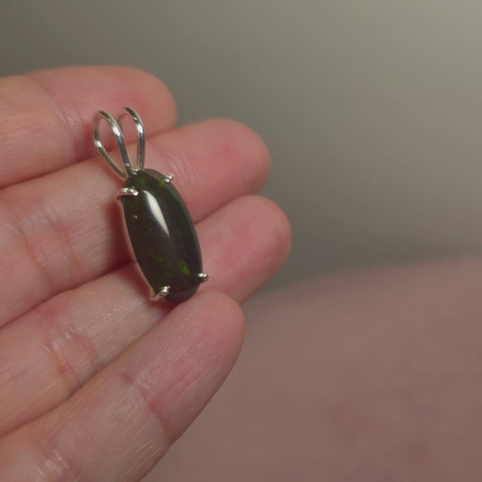 4.8ct Premium Black Ethiopian Opal Pendant 1" (.925 Sterling Silver)