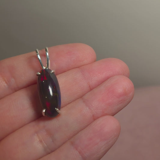 6.65ct Premium Black Ethiopian Opal Pendant 1" (.925 Sterling Silver)