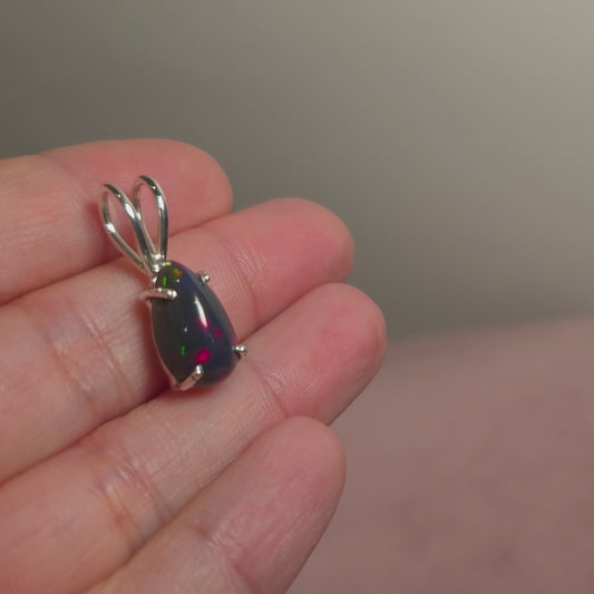 1.6ct Premium Black Ethiopian Opal Pendant 1" (.925 Sterling Silver)