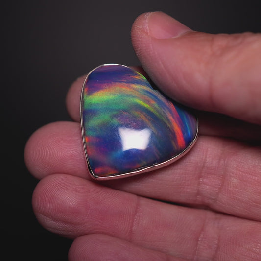 Aurora Opal Heart Pendant 1 3/8" (.925 Sterling Silver)