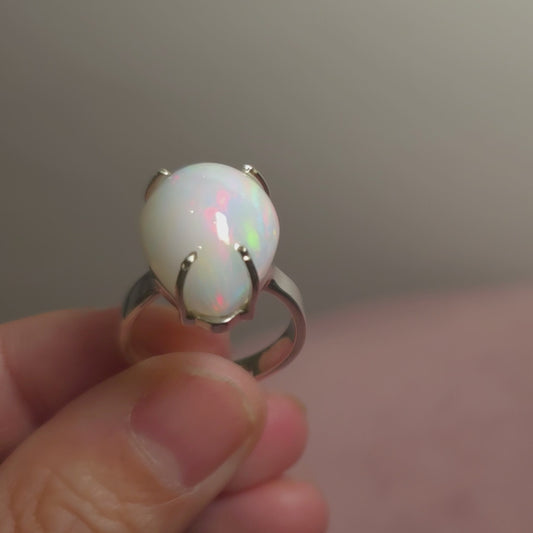 11.5ct Premium Ethiopian Opal Ring Size 7.75 Adjustable (.925 Sterling Silver)