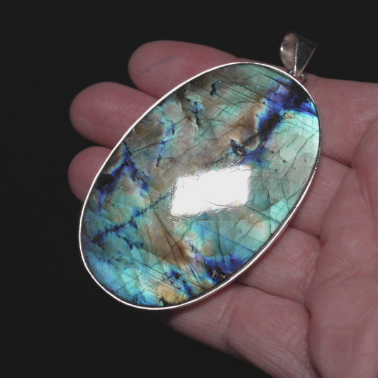 Gigantic Premium Spectrolite Pendant 3 1/8" (.925 Sterling Silver) PD52319