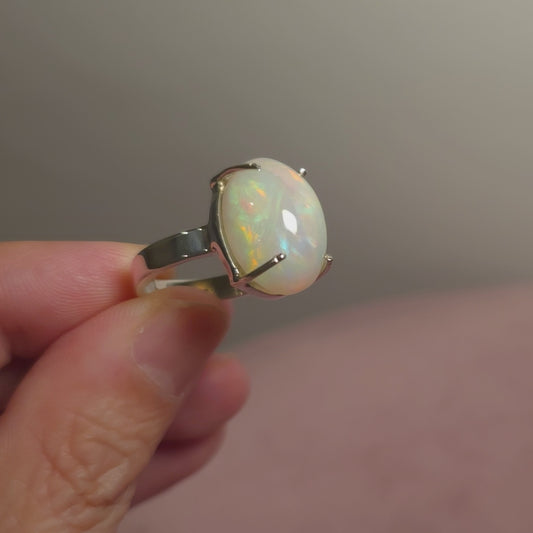 10.35ct Premium Ethiopian Opal Ring Size 7.5 Adjustable (.925 Sterling Silver)