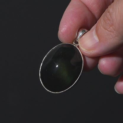 Rainbow Obsidian Pendant 1 5/8" (.925 Sterling Silver)