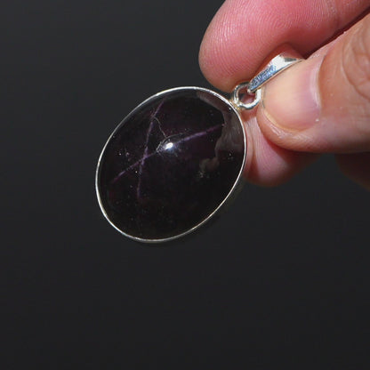 Star Garnet Pendant 1 5/8" (.925 Sterling Silver)