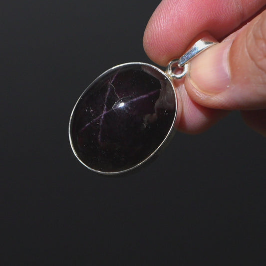 Star Garnet Pendant 1 5/8" (.925 Sterling Silver)