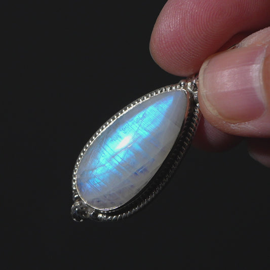 Large AAA Rainbow Moonstone Pendant 1 3/4" (.925 Sterling Silver)