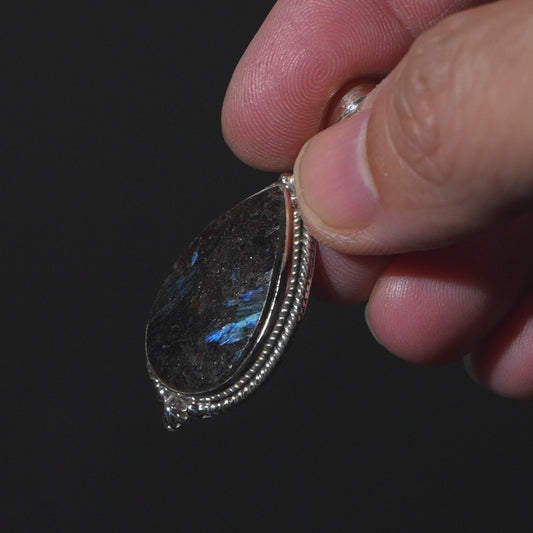 Arfvedsonite Pendant 1 3/4" (.925 Sterling Silver)