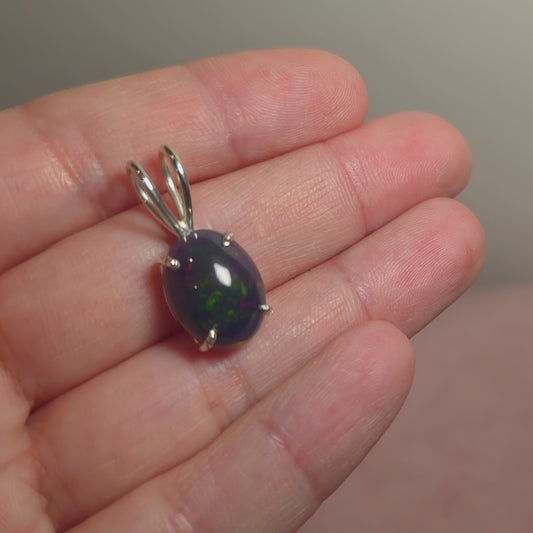 3.2ct Premium Black Ethiopian Opal Pendant 1" (.925 Sterling Silver)
