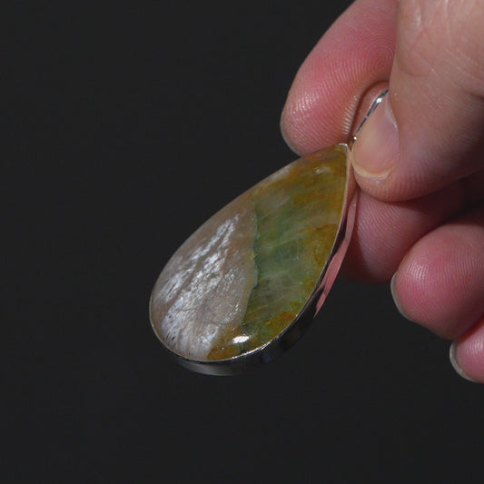 Moonstone in Chrysoprase Pendant 1 7/8" (.925 Sterling Silver)