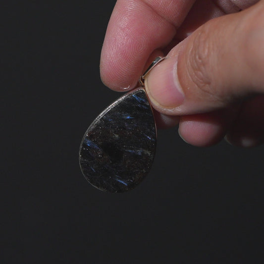 Arfvedsonite Pendant 1 5/8" (.925 Sterling Silver)