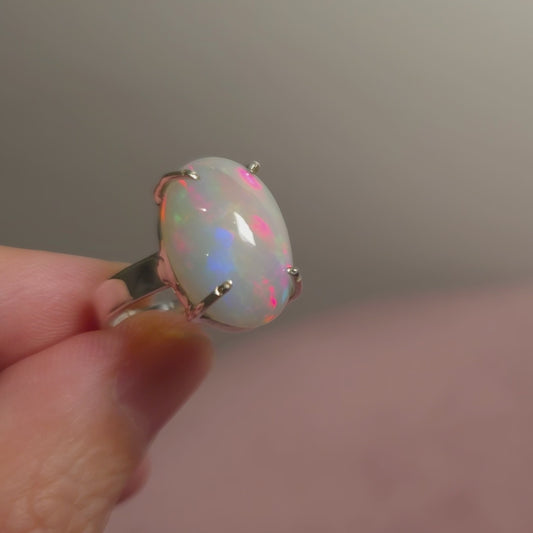 7.5ct Premium Ethiopian Opal Ring Size 6.5 Adjustable (.925 Sterling Silver)