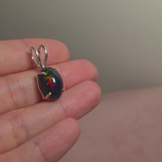 4.45ct Premium Black Ethiopian Opal Pendant 1" (.925 Sterling Silver)