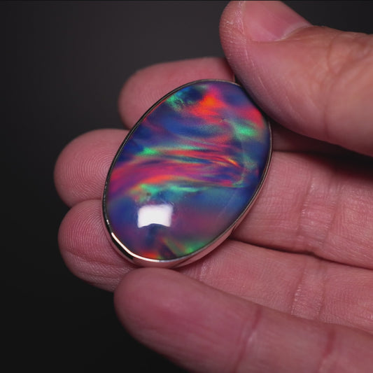 Aurora Opal Pendant 1 7/8" (.925 Sterling Silver)