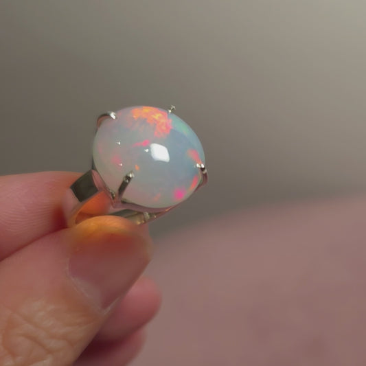 8.8ct Premium Ethiopian Opal Ring Size 7.75 Adjustable (.925 Sterling Silver)