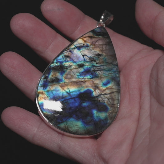 Gigantic Premium Spectrolite Pendant 3 1/8" (.925 Sterling Silver) PD52324