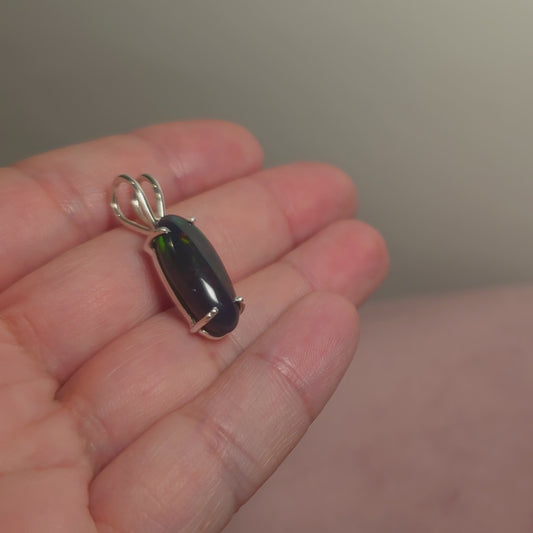 4.55ct Premium Black Ethiopian Opal Pendant 1" (.925 Sterling Silver)