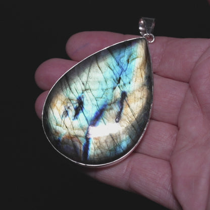 Gigantic Premium Spectrolite Pendant 3" (.925 Sterling Silver) PD52322