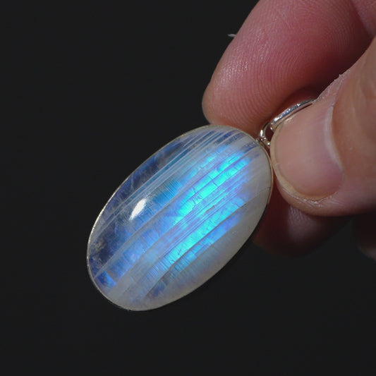 Large AAA Rainbow Moonstone Pendant 1 5/8" (.925 Sterling Silver)
