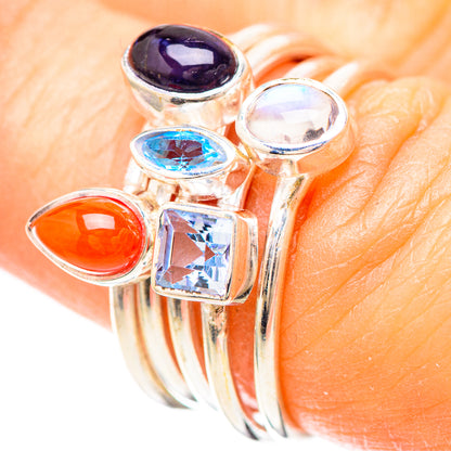 Carnelian, Tanzanite, Blue Topaz, Rainbow Moonstone Ring Size 6.5 (925 Sterling Silver) RING137077