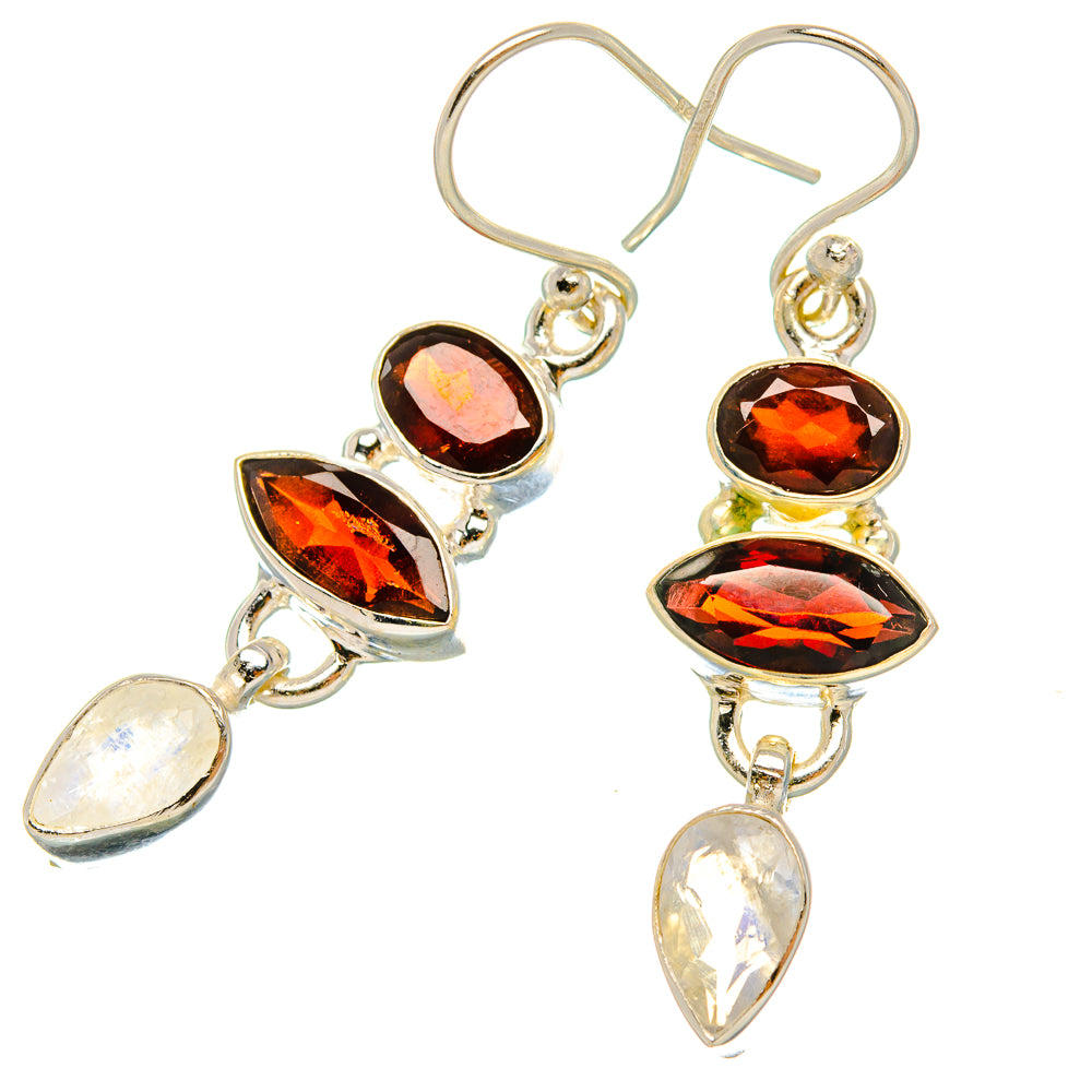 Ana Silver Co Garnet, Rainbow Moonstone Earrings 1 3/4" (925 Sterling Silver)