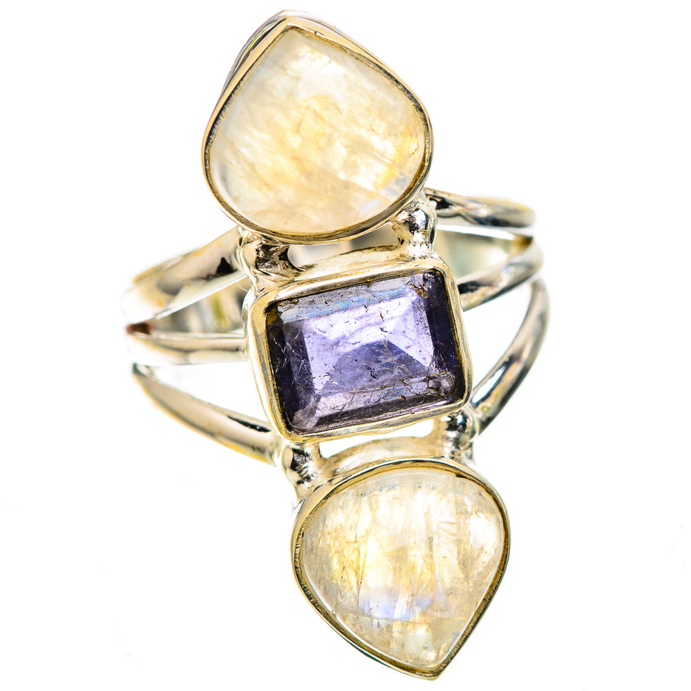 Faceted Tanzanite, Rainbow Moonstone Ring Size 6.5 (925 Sterling Silver) RING136068