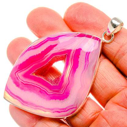 Huge Pink Window Druzy Pendant 3" (925 Sterling Silver) PD37326