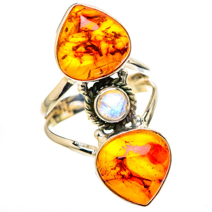 Large Baltic Amber, Rainbow Moonstone Ring Size 8 (925 Sterling Silver) RING134737