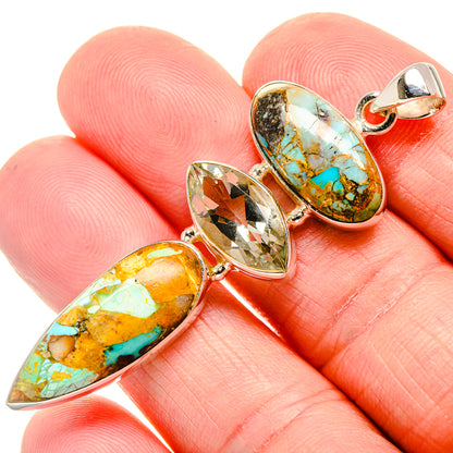 Kingman Mohave Turquoise, White Quartz Pendant 2 1/4"  (925 Sterling Silver) PD36950