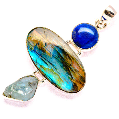 Labradorite, Lapis Lazuli, Aquamarine Pendant 2 1/8" (925 Sterling Silver) PD37387