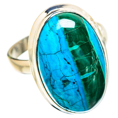 Oval blue-green cabochon stone set in polished sterling silver bezel ring