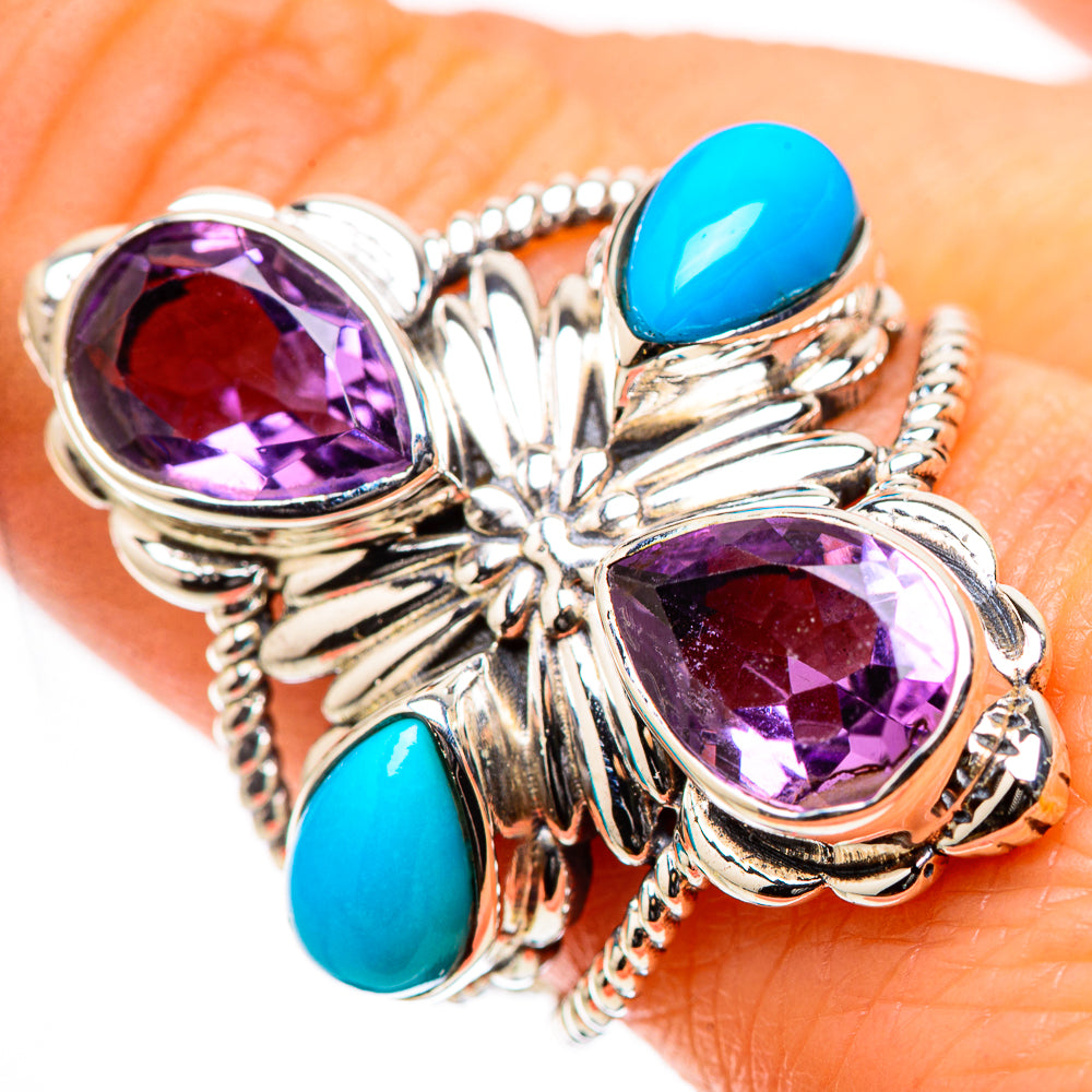 Ana Silver Co Large Faceted Amethyst, Sleeping Beauty Turquoise Ring Size 9 (925 Sterling Silver)