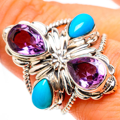 Ana Silver Co Large Faceted Amethyst, Sleeping Beauty Turquoise Ring Size 9 (925 Sterling Silver)