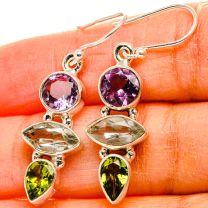 Green Amethyst, Amethyst, Peridot Earrings 1 1/2" (925 Sterling Silver) EARR431732