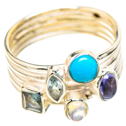 Sleeping Beauty Turquoise, Tanzanite, Blue Topaz, Rainbow Moonstone Ring Size 9.75 (925 Sterling Silver) RING136498