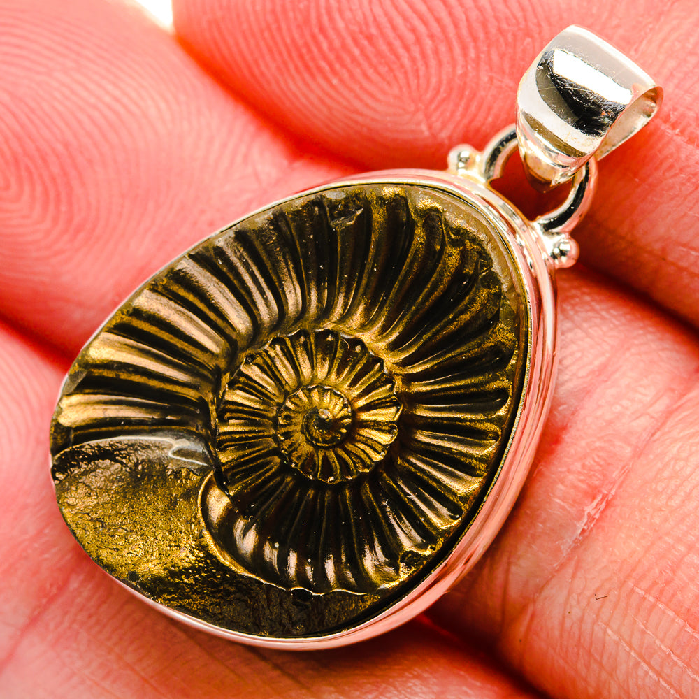 Pyrite Fossil Pendant 1 3/8" (925 Sterling Silver) PD37581