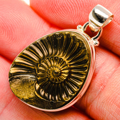 Pyrite Fossil Pendant 1 3/8" (925 Sterling Silver) PD37581