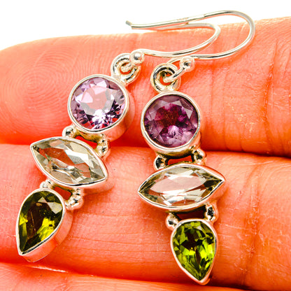 Ana Silver Co Faceted Green Amethyst, Amethyst, Peridot Earrings 1 1/2" (925 Sterling Silver)