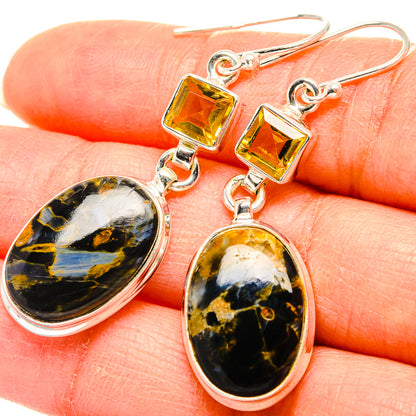 Pietersite, Citrine Earrings 2" (925 Sterling Silver) EARR431588