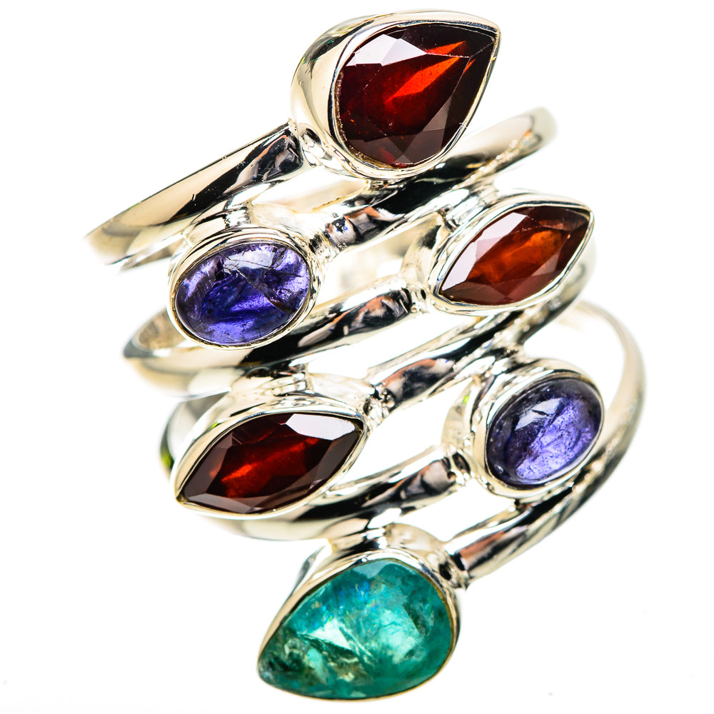 Large Garnet, Tanzanite, Apatite 925 Sterling Silver Ring Size 9.75 R135389