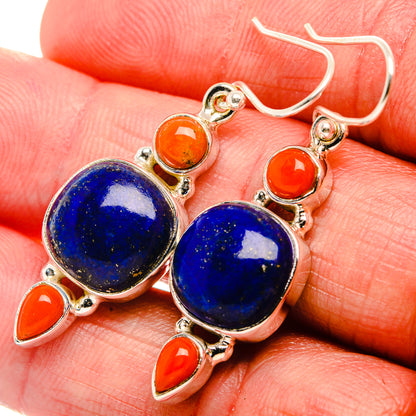 Lapis Lazuli, Red Coral Earrings 1 3/4" (925 Sterling Silver) EARR431868