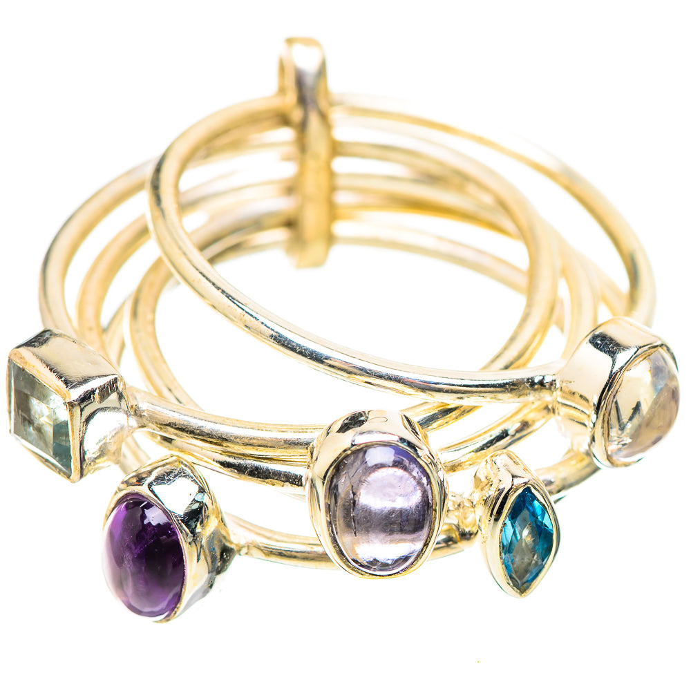 Sterling silver gemstone ring with purple, blue, and rainbow moonstone accents