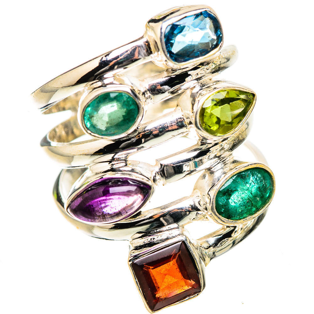 Garnet, Amethyst, Emerald, Peridot, Blue Topaz Ring Size 7.25 (925 Sterling Silver) RING135490