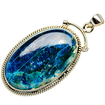 925 sterling silver shattuckite oval cabochon pendant with bail and rope border