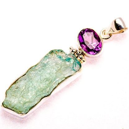 Rough Aquamarine, Amethyst 925 Sterling Silver Pendant 2 3/8" (925 Sterling Silver) PD37663
