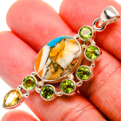 Spiny Oyster Turquoise, Peridot, Citrine Pendant 2 1/8" (925 Sterling Silver) PD37564
