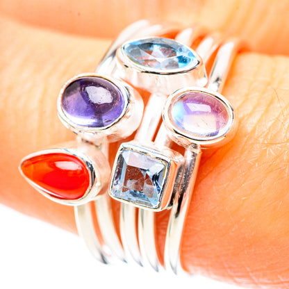 Red Coral, Tanzanite, Blue Topaz 925 Sterling Silver Ring Size 8 (925 Sterling Silver) RING137195