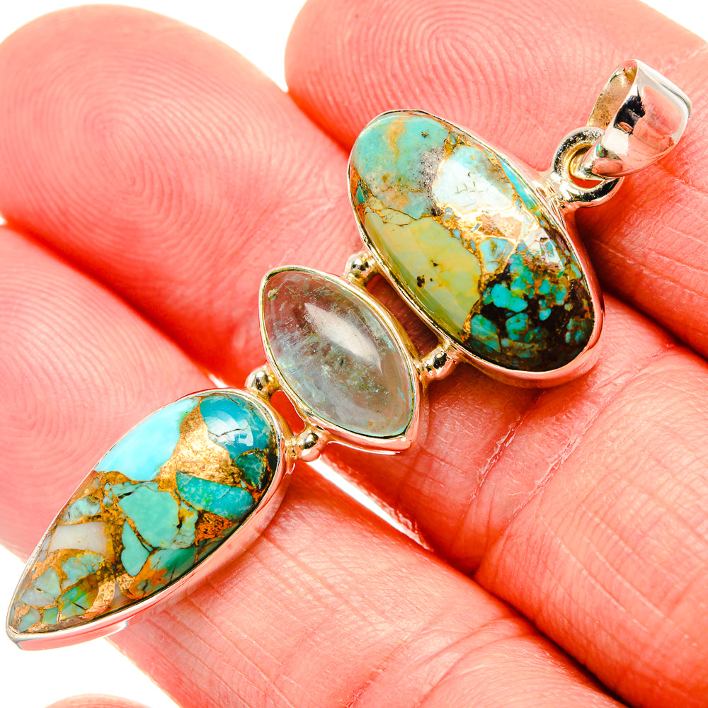 Kingman Mohave Turquoise, Aquamarine Pendant 2"  (925 Sterling Silver) PD36937