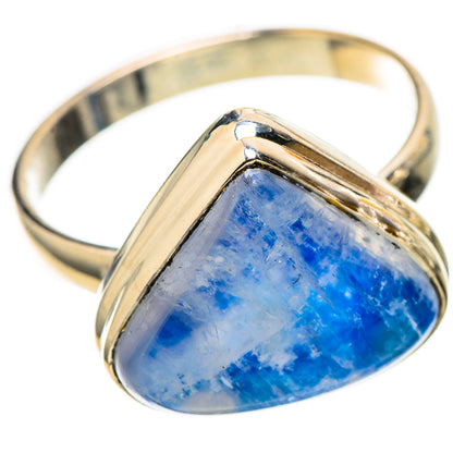 Sterling silver moonstone ring with raised blue teardrop stone setting