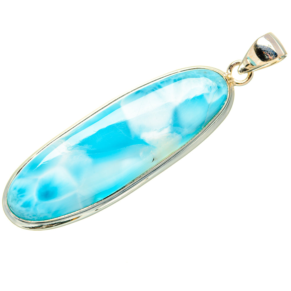 Larimar pendant in 925 sterling silver, elongated oval blue gemstone with bail